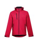 THC ZAGREB II, moška softshell jakna z odstranljivo kapuco in zaobljenim zadnjim robom, rdeča, 11187-105-S