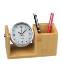 Bamboo pencil case with analogue clock, Beige, MA2315413
