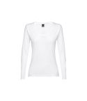 THC BUCHAREST DONNA WH, T-shirt a manica lunga con scollo a giro e vestibilità femminile, 100% cotone pettinato, Bianco, 30125