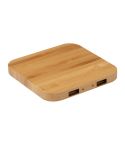 Bamboo wireless charger with 2 USB ports, Beige, MA3145513
