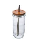 Bicchiere in vetro con coperchio in bambù e cannuccia, 650 ml, bandiera, MA8384266