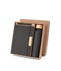 SCLIAR, Set comprising 1 ballpoint pen, 1 notepad and 1 bottle, made from recycled PET, recycled aluminium and bamboo, Black, 93673-103