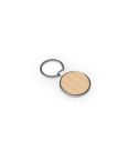GASTON ROUND, Round iron keychain in zinc and bamboo, Natural, 95119-160