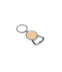 MEEKO, Iron keychain with a round shape in zinc and bamboo, Natural, 95120-160
