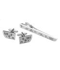Tahiti, Manschettenknöpfe und Krawattenclips Set, Silber, AP1403-01A