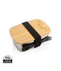 Stainless steel lunchbox with bamboo lid and spork, silver, XDP269.622