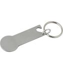 Keyring with shopping cart coin, bottle opener, silver, V0290-32
