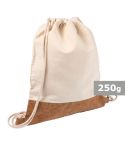 Borsa in cotone con cordino e elemento in sughero, beige, V0577-20