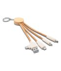 Kabel za polnjenje iz plute BRIGHT, bambusov element, obesek za ključe | Antez, mešana, V1294-00