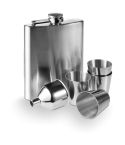 Hip flask 220 ml, cups 30 ml, funnel, silver, V4565-32