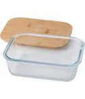 Scatola per il pranzo in vetro 900 ml, coperchio in bambù, marrone, V4883-18