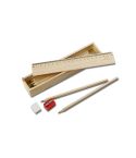 School set, pencil case, 12 pencils, ruler, eraser and pencil sharpener | Lena, wood, V6128-17