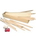 School set, pencil case, 12 pencils, ruler, eraser and pencil sharpener, wood, V6128-A-17