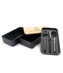 Lunchboxen 2 in 1, 2x500 ml, Bambusdeckel, Besteck | Tijani, Schwarz, VA101-03