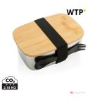 Edelstahl-Lunchbox mit Bambusdeckel und Spork, Silber, XDP269.622
