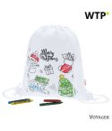 Drawstring bag for colouring, Christmas pattern, crayons, white, VA237-02