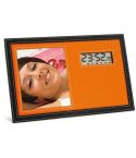 Ura iz plastike in PU z LCD in okvirjem za fotografije, oranžna, E14339