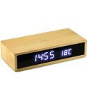 LCD-Tischwecker mit kabellosem Ladegerät aus Bambus und Kunststoff, natürlich, E14580