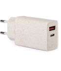 20W 2 in 1 USB Fast Power Charger aus Weizenstroh + recyceltem ABS-Kunststoff, natürlich, E14599