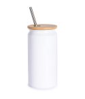 Bicchiere da 380 ml in alluminio riciclato, bambù e acciaio inox, bianco, L19038
