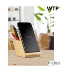 LEAVITT, Smartphone holder and ballpoint holder with 10W fast wireless charger in bamboo, natural, 97940-160