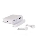 Bluetooth plastic earbuds with USB and wireless charger, white, M20046