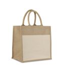 Shopping bag in jute and cotton with gusset, natural, Q24862