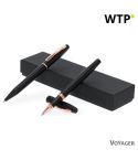 Recycled aluminium writing set, ball pen and roller ball pen, black, VA250-03