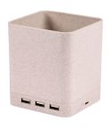 Portapenne con caricatore wireless in paglia di grano e plastica, naturale, S26213