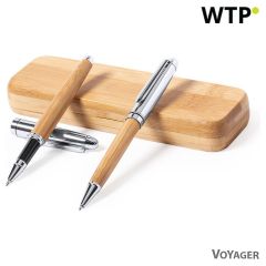 Bambusov pisalni set, kemični svinčnik in rollerball svinčnik, bež, V9348-18