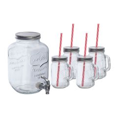 Drink Dispenser & 4 Drinking Glasses Set Acapulco, Transparent, EG044366