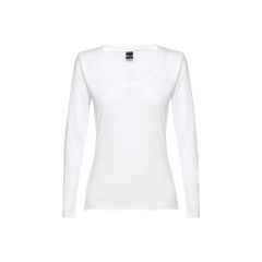 THC BUCHAREST WOMEN WH II, maglietta aderente a maniche lunghe con scollo a girocollo da donna, 100% cotone pettinato, bianca, 11165