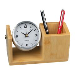 Bamboo pencil case with analogue clock, Beige, MA2315413