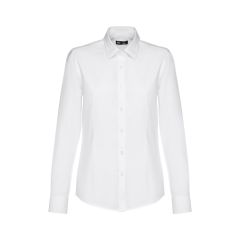 THC TOKYO WOMEN WH, camicia oxford maniche lunghe da donna con bottoni color perla, bianca, 30197