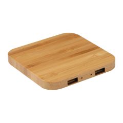 Bambus kabelloses Ladegerät mit 2 USB Anschlüssen, Beige, MA3145513