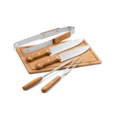 FLARE, Five-piece wooden and stainless steel barbecue set with bamboo board, Black, 54142-103