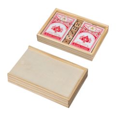 Playing cards in wooden box with dice, Beige, MA5431113