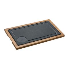 Servierbrett aus Schiefer und Holz, Schwarz, MA8055803