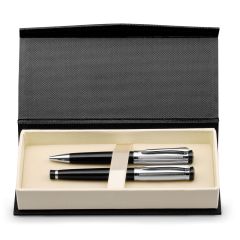 ORLANDO, set di penna roller e penna a sfera in metallo con clip, argento, 81193-107