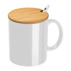 Keramiktasse mit Löffel und Bambusdeckel, 300 ml, MA82969