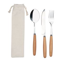Besteck-Set in einem Baumwoll-Beutel, Beige, MA8358213