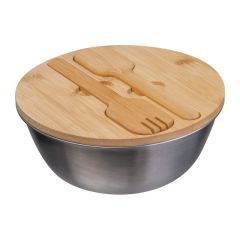 Salatschüssel mit Bambusdeckel, 2000 ml, grau, MA8561307