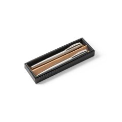 ELLA, set di penna roller e penna a sfera con corpo in acciaio inox (53% rSS) con clip, Argento satinato, 91781-127