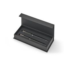 KINGSLEY, Set bestehend aus 1 Kugelschreiber und 1 Rollerball in Aluminium, mit blauer Dokumental® Tinte, Schwarz, 91990-103