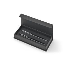 SARAMAGO, Premium-Set bestehend aus 1 Kugelschreiber und 1 Rollerball in Kupfer und Edelstahl, mit blauer Tinte, Schwarz, 91992-103