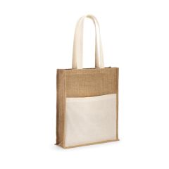 BRAGA, Jute bag (240 g/m²) with pocket in 100% cotton (140 g/m²), Natural, 92823-160