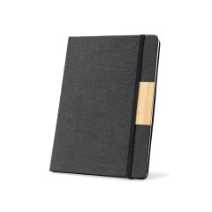 HOMERO, set composto da un bloc-notes A5 con copertina rigida e una penna a sfera in bambù, nero, 93655-103