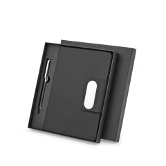 GARRETT, Set comprising 1 ballpoint pen and 1 notebook, made from PU and stainless steel, Schwarz, 93668-103