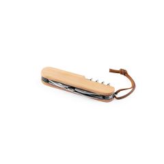 RYKER, coltello da tasca multifunzionale in bambù e acciaio inox con manico in PU, naturale, 94366-160