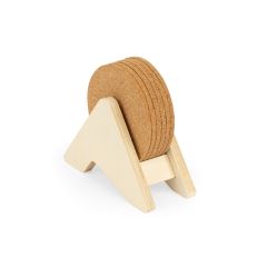 PLYCORK, Plywood stand with 6 cork coasters, Natural, 94368-160